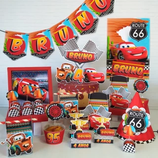 KIT Decoração Festa em Casa Só um Bolinho - Carros Cars Relâmpago McQueen - Aniversário, mêsversário, comemoração