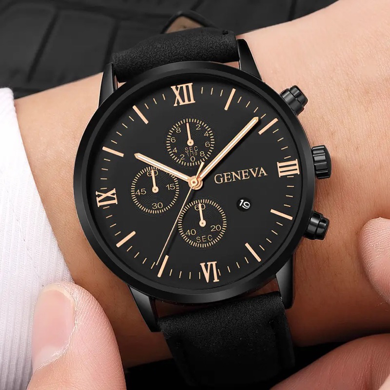 Relogio masculino Geneva pulseira de couro sintetico