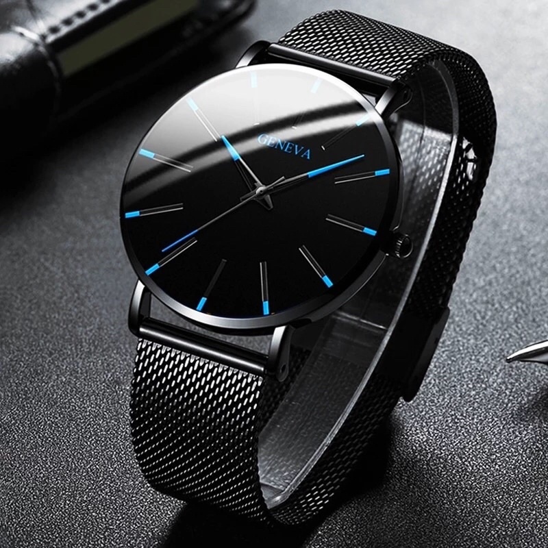 Relógio minimalista geneva masculino pulseira de metal