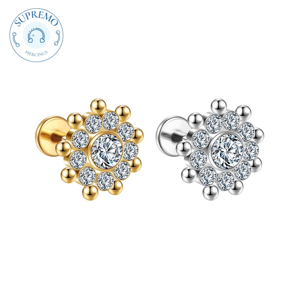 Tous les labrets et micro-labrets Micro labret acier Fleur et strass