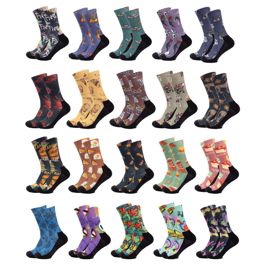 Jcolour 3 pares Meias Masculinas Juventude Algodão Anti-odor Esportivas Estilo Street INS Meias Cano Médio com Estampa Personalizada