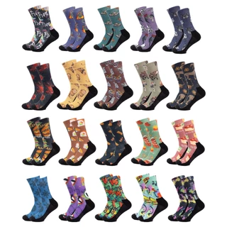 Jcolour 3 pares Meias Masculinas Juventude Algodão Anti-odor Esportivas Estilo Street INS Meias Cano Médio com Estampa Personalizada