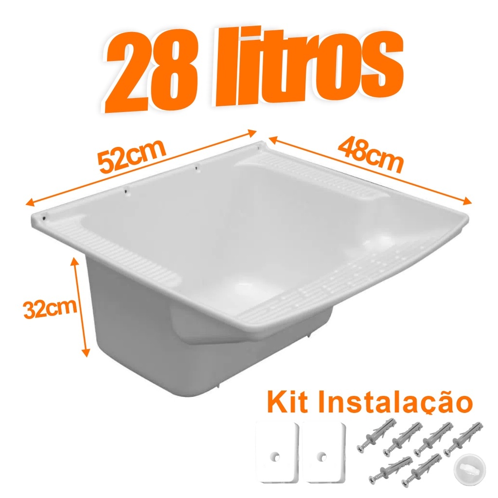 Tanque Plástico Lavar Roupa Branco 28 Litros