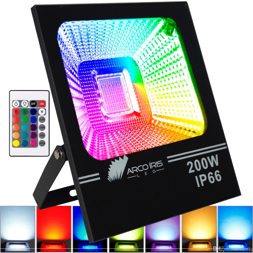 Holofote RGB Refletor Led 100w 200w Colorido Bivolt IP66 Á Prova D'Água Com Controle