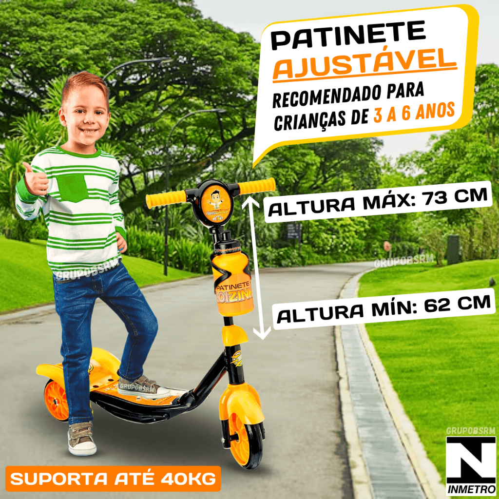 Kit Patinete 3 Rodas Infantil Menino com Freio e Altura Regulável ...