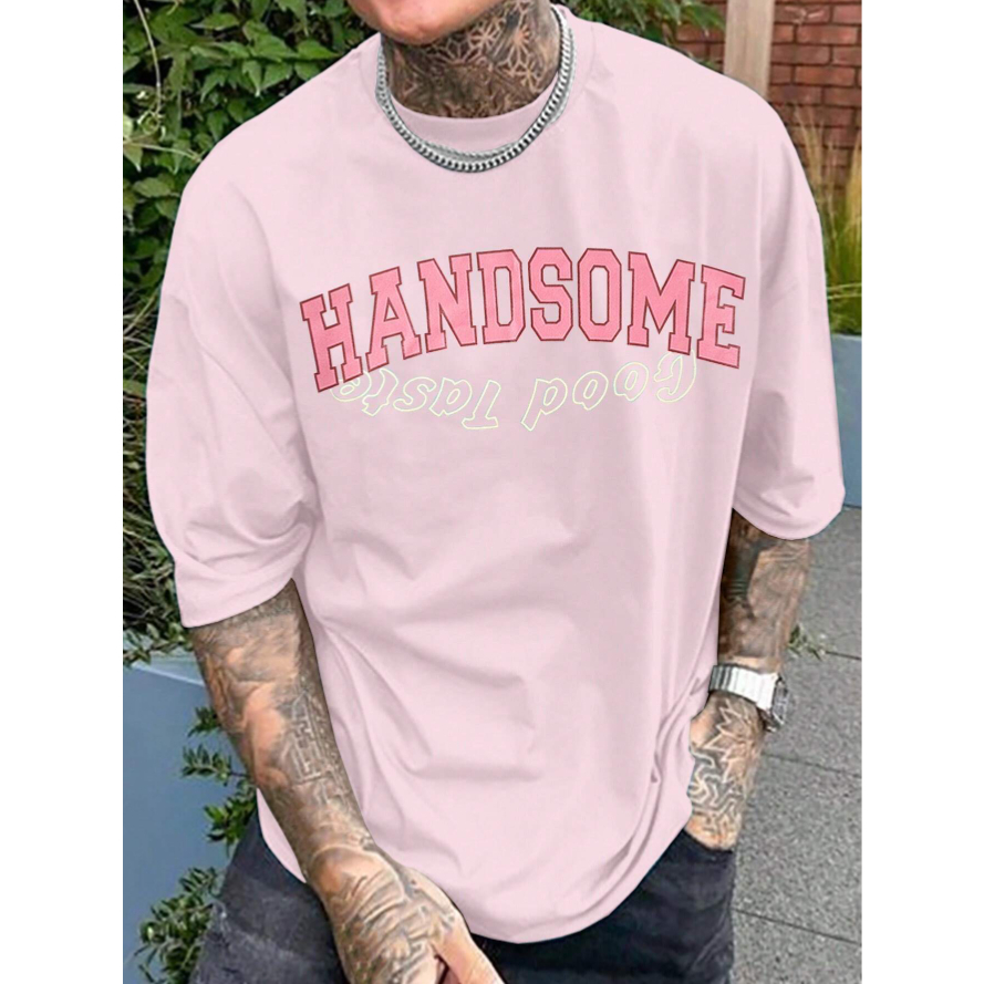 CAMISETA MASCULINA DE ALGODÃO NOVA TENDENCIA ESTILO DE RUA OVERSIZED ROSA Larga Confortável