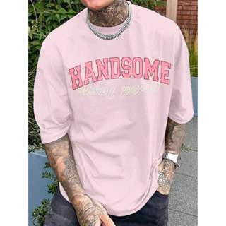CAMISETA MASCULINA DE ALGODÃO NOVA TENDENCIA ESTILO DE RUA OVERSIZED ROSA Larga Confortável