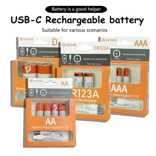 Bateria Pilhas AA AAA 9V D CR2 CR123A USB Powervac 1.5v Recarregável USB - TypeC