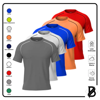 KIT 5 Camisetas Masculina Dry fit Lisa Academia Premium Promocional