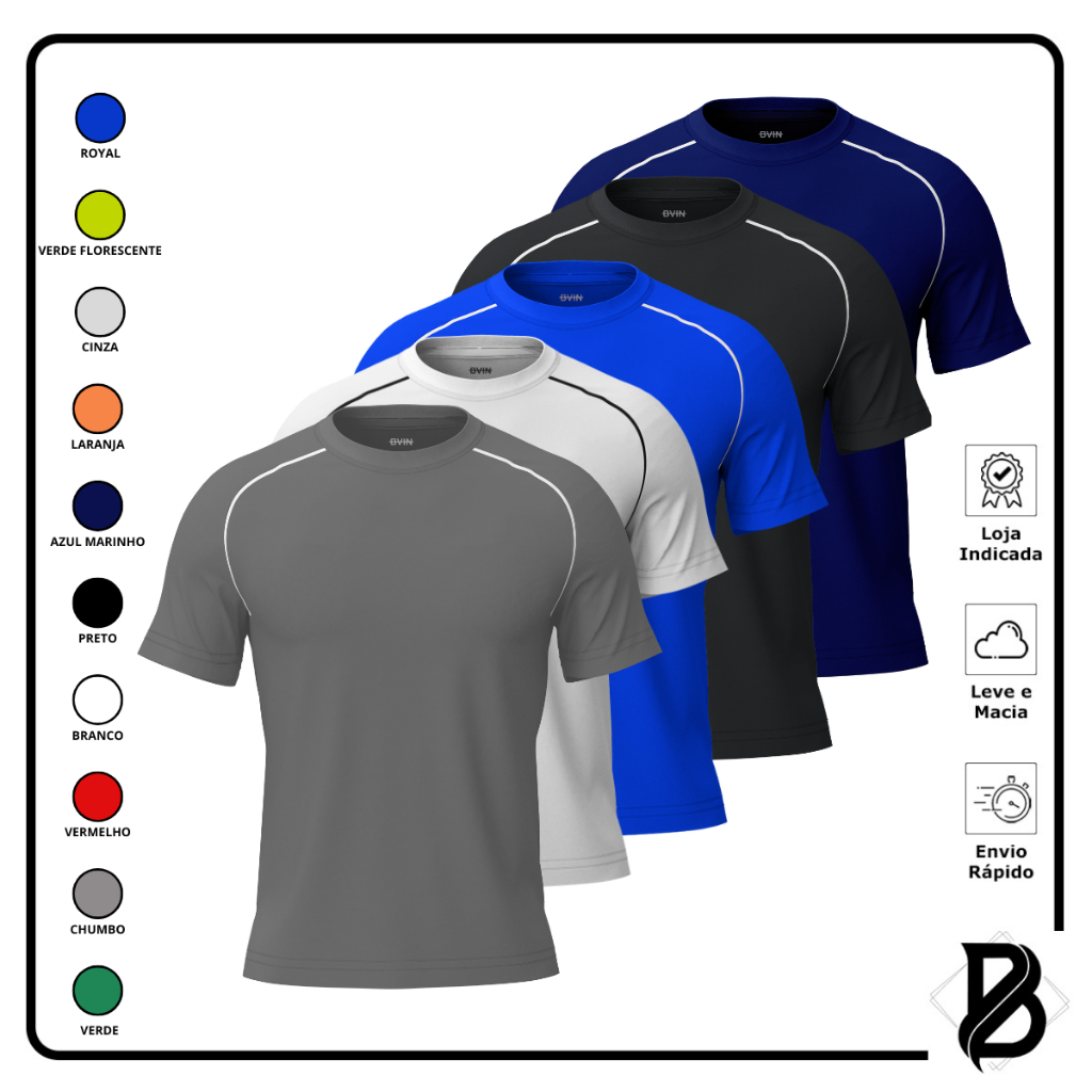 Kit 5 Camisetas Dry Fit Masculina Casual Treino Academia Esportes Exercícios Corrida