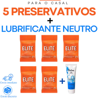 Lubrificante Intimo a Base de Agua Neutro Tentare Fun e Kit 5 Preservativos Masculino Ultra Fina Pele com Pele