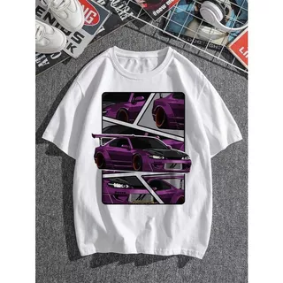 Camiseta impressão de letra e carro De Algodão Unissex Estampada Top