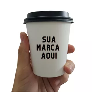 Copo 300 ml em Papel Personalizado com Tampa com Bico Preta - Biodegradável - Pacote com 50 unidades