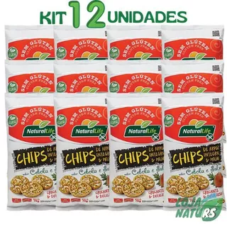 KIT 12 Unidades - NATURAL LIFE - Chips Arroz Integral e Milho Sem Glúten Vegano 70g