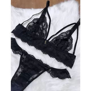 Conjunto Lingerie sem bojo strapy, sem aro, fio duplo rendada com lateral renda 1717