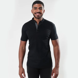 Camisa Masculina Slim Gola Padre Henley 100% Algodão 3 Botões Luxo Detalhe Interno Lisa Camiseta Blusa Premium