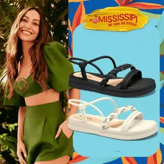 Sandalia Papete Mississipi Original Feminina Flatform Tiras Trançadas Com Brilho Casual Conforto