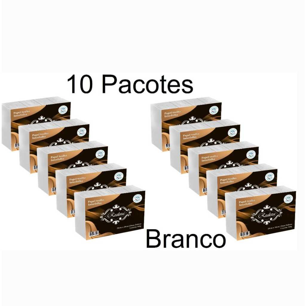 Papel toalha interfolha Branco KIT c/10 Folhas 2 dobras 20x20cm