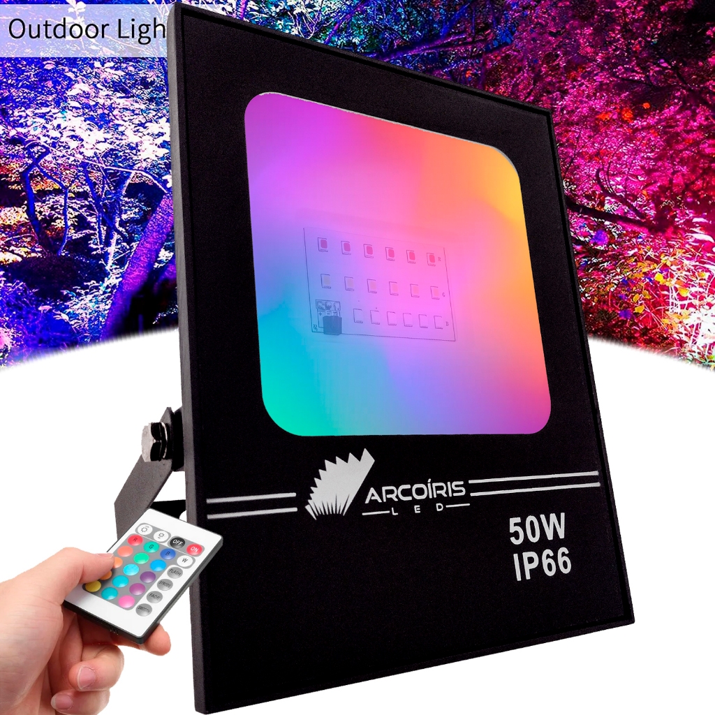Refletor de LED 50w Colorido Bivolt RGB Com Controle