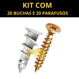 KIT 20 BUCHA GESSO DRYWALL DRYFIX COM PARAFUSO