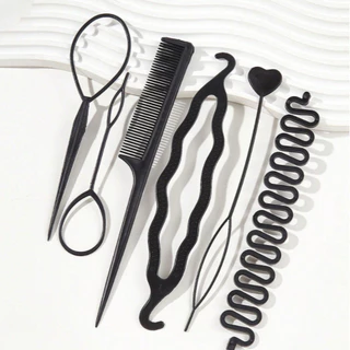Conjunto de ferramentas de cabelo/trança de cabelo, cabeça esférica, botões de flores, pente de cabelo, trança de cabelo