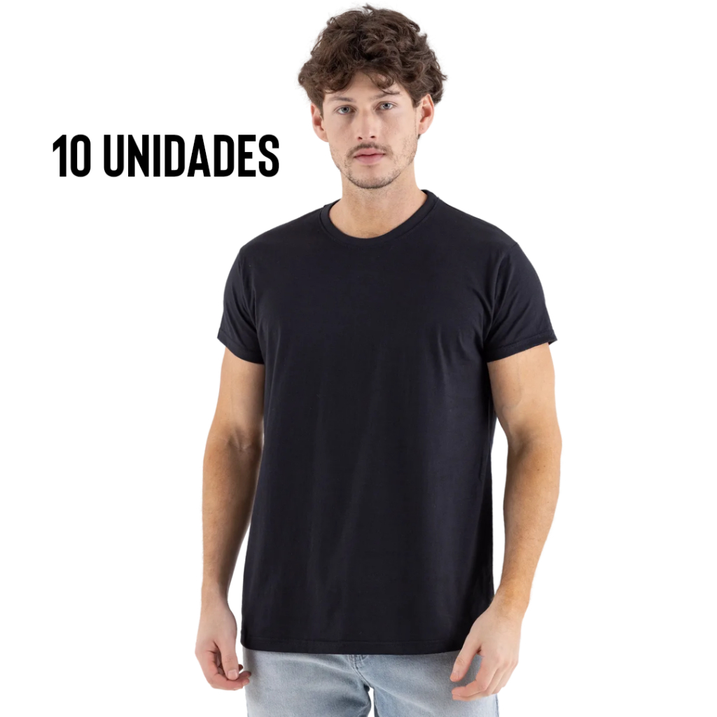 KIT 10 Camiseta Masculina Lisa Básica 100% Algodão