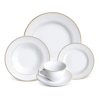 Aparelho Jogo De Jantar Estaleiro Filete Dourado Porcelana 20 Peças