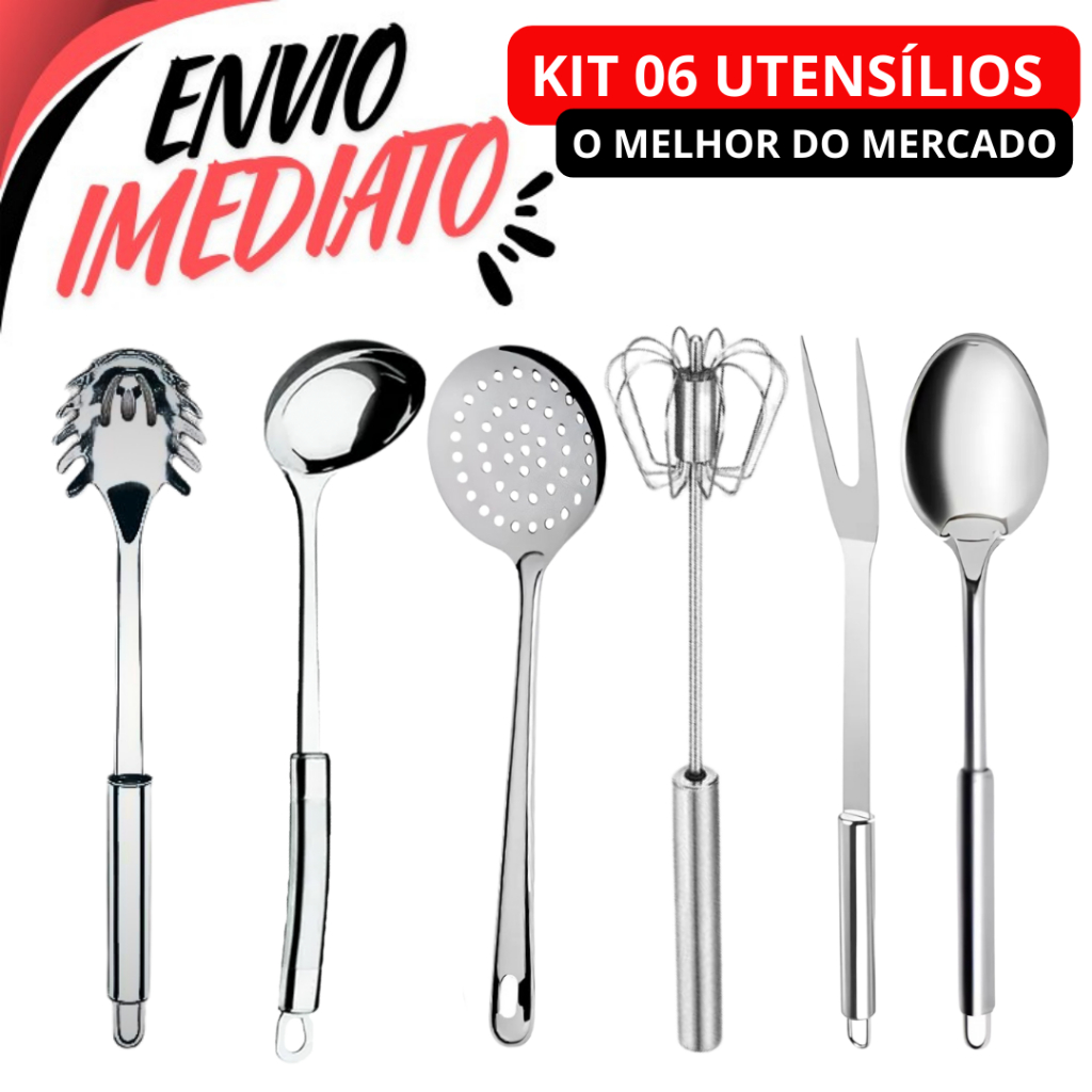 Kit Jogos 06 Talheres Utensílios De Aço 100% Inox Original Multiuso ...