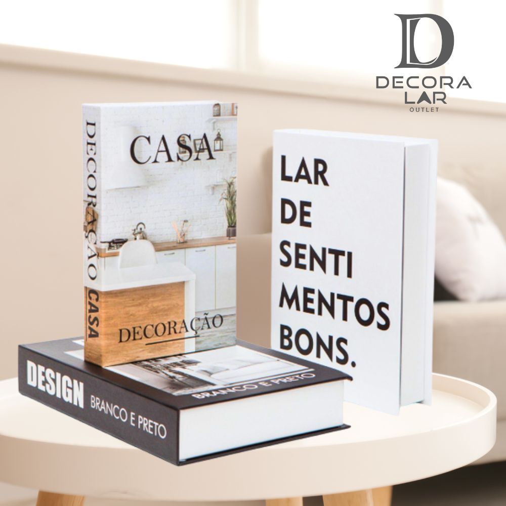 Conjunto de Caixa Livro Decorativo Porta Organizador Objetos Decoração Casa Sala Quarto