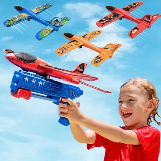 Brinquedo Pistola Lança Avião com Planador Infantil Esportivo Ar Livre