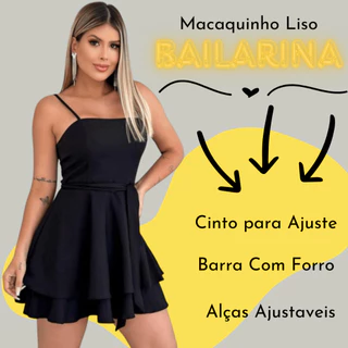 SograEnvios Macaquinho Bailarina Tecido Duna Com Forro Barra Com Forro Busto com Bojo Soltinho