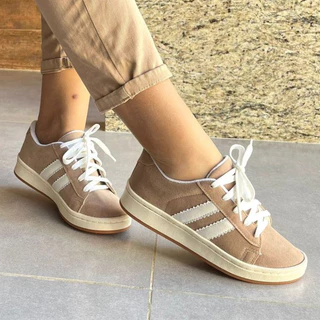Tênis Feminino Branco Bege Cinza Camurça Sapatenis Casual Tradicional Caminhada Academia Lançamento