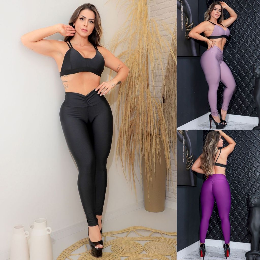 Conjunto Academia Feminino Suplex Top Bojo Removível Calça Legging Empina Bumbum Qualidade Promoção