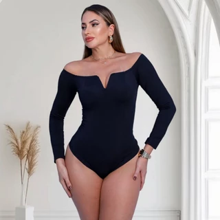 Body Feminino Decote V Ombro a Ombro Com Bojo