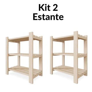Kit 2 Estante Pinus Cor Natural Prateleiras Multiuso
