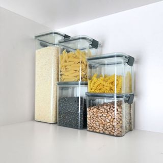 Conjunto de 5 Potes Herméticos em Acrílico Cristal com Trava e Design Empilhável - Organizador para Mantimentos