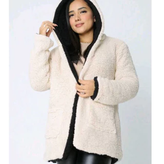 Casaco teddy max dupla face con capuz moda femenina ,inverno