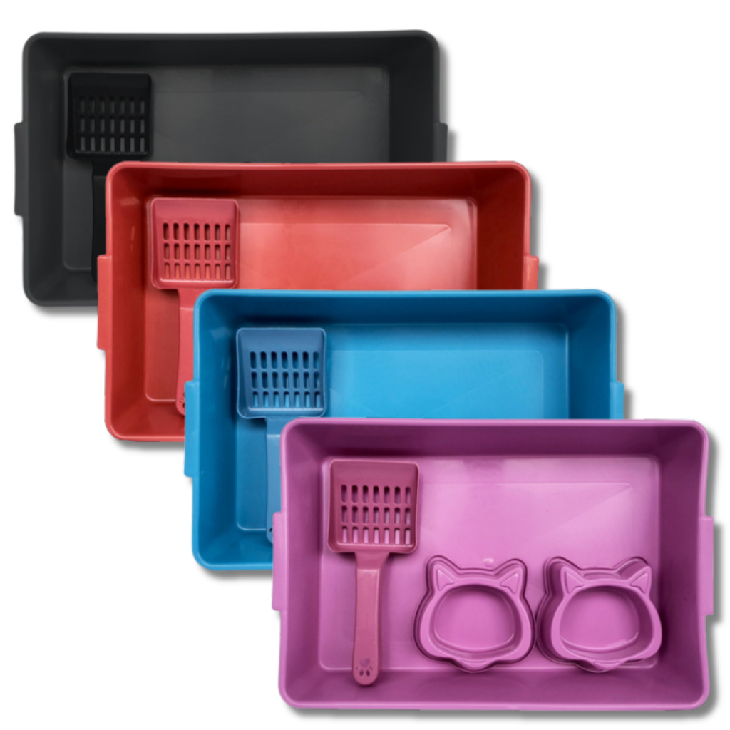 Kit Bandeja Sanitária Gatos com Comedouro Bebedouro e Pá caixa de areia