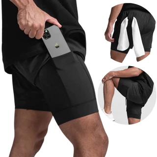 Shorts Masculino 2 em 1 De Treino, Academia, Corrida, Ciclismo, Futebol