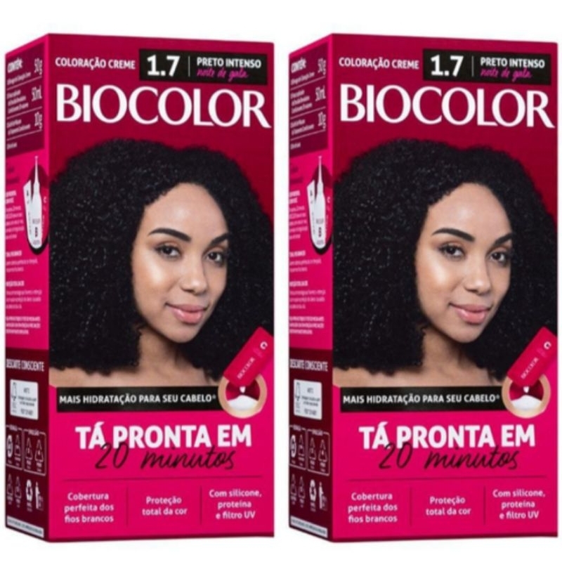 Kit com duas caixas de Tintura Coloração Permanente 1.7 Preto Intenso ...
