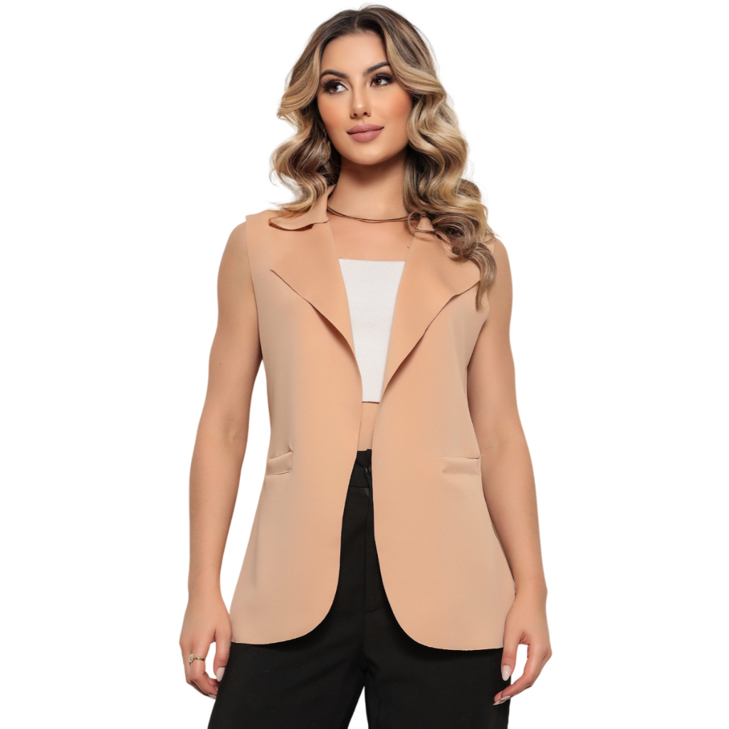 Maxi Colete Feminina Neopreme Alfaiataria Longa Social Top