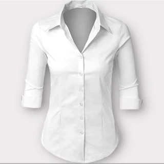 camisete manga 3/4 branca e preta camisa social feminina gabardine passa fácil direto da fábrica