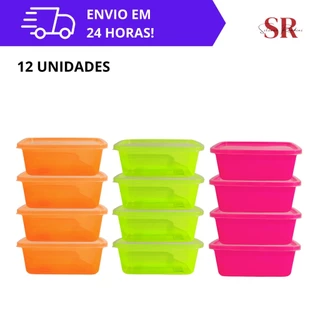 Kit 12 Potes 500ml Neon Tampa Transparente Bpa Free Marmita p/ guardar Alimentos Freezer/Micro-ondas