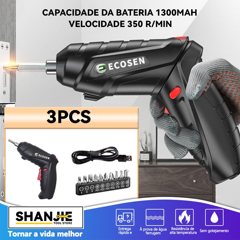 kit Parafusadeira/furadeira 3 Pçs À Bateria Carregador Usb (Dupla posição)