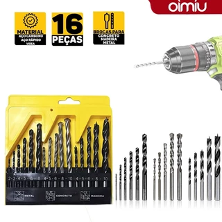 Kit Jogo De Brocas 16 Peças Madeira Concreto Metal A Escolha Profissional Hobbystas