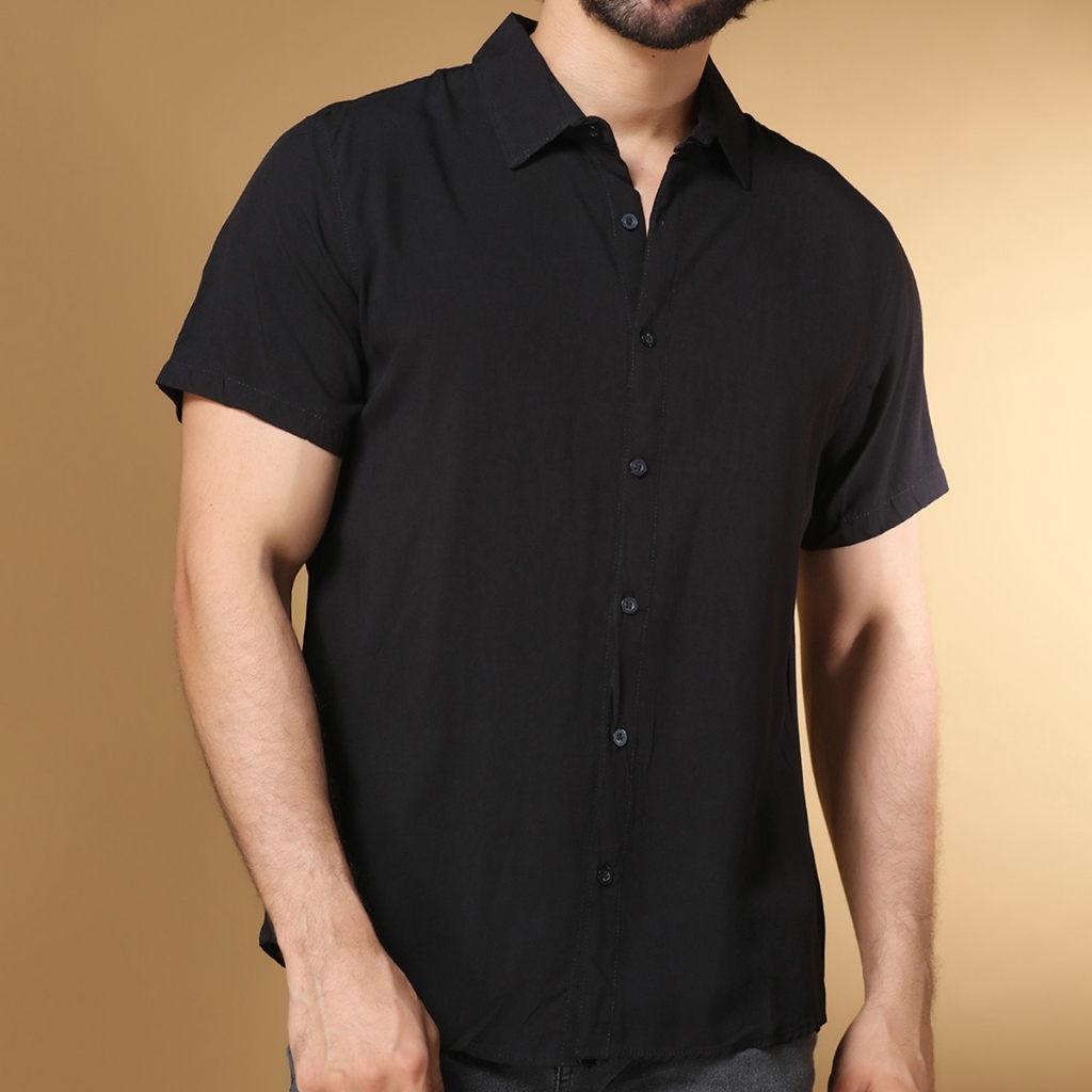 Camisa Social Masculino Manga Curta De Botão Lisa