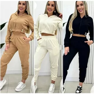 Conjunto De Frio Feminino Inverno Liora Com Bolso e Touca Conjunto 2 Peças Calça e Colete De Manga Longa Moda Inverno