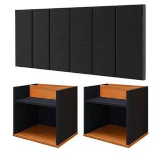 Kit Quarto Casal 2 Mesinhas Suspensa Nicho Decorativo Cabeceira Almofadada Cama Box Queen Size 1,60