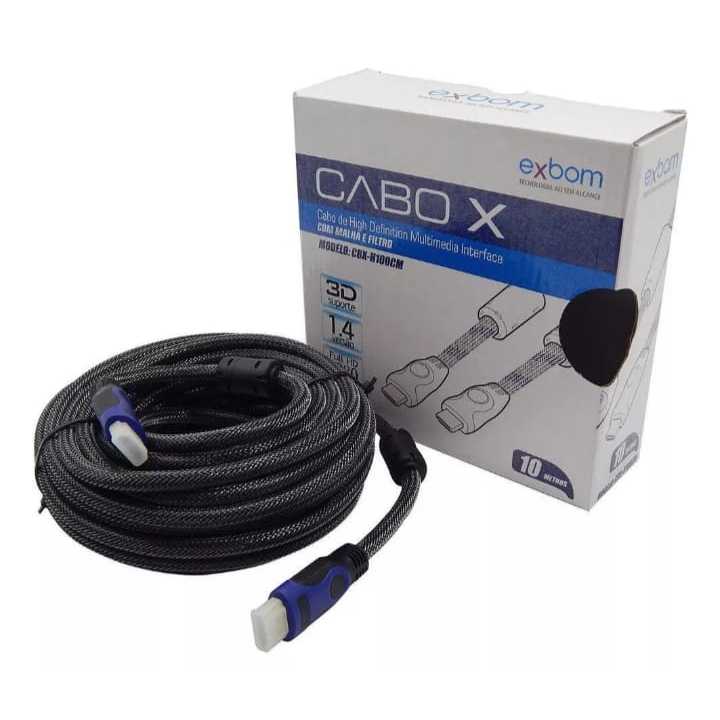 Cabo HDMI 10 Metros Versão1.4 Blindado C Filtro Revestido Malha e Feltro