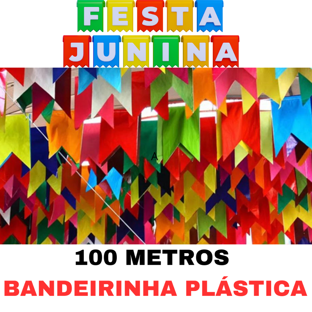 Kit 100 Metros Bandeirinhas Festa Junina / São João Bandeirola Plástico Colorido - Resistente a Água